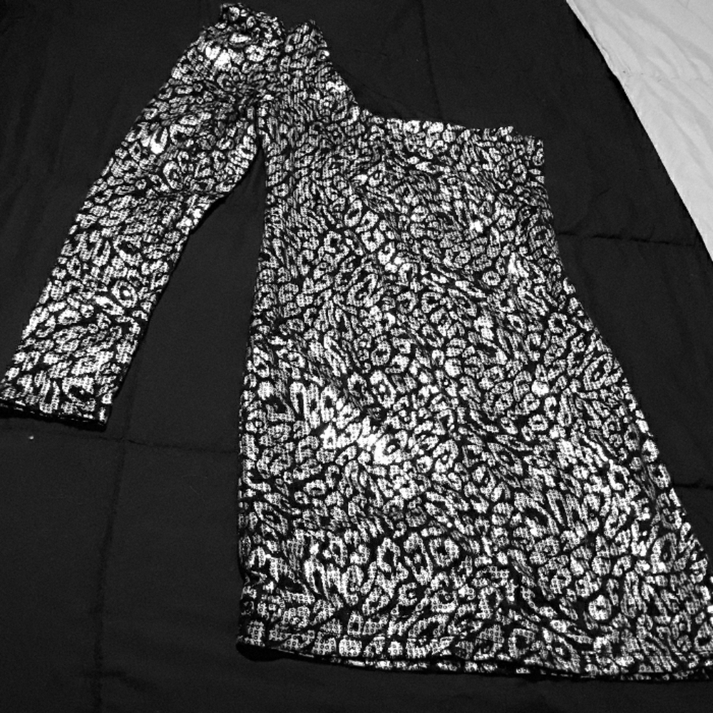 Silver one shoulder sequin dress